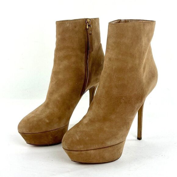 Sergio Rossi Suede Platform Ankle Boots with Stiletto Heels in Beige Size 39.5/9 - Picture 1 of 13